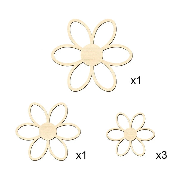 Hölzerne Gänseblümchen Wandaufkleber – 5 Stück, wiederverwendbar