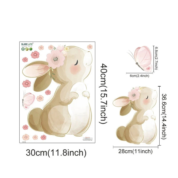 Wandaufkleber Kaninchen & Blumen – Liebevolle Kinderzimmer- & Wohnraumdekoration