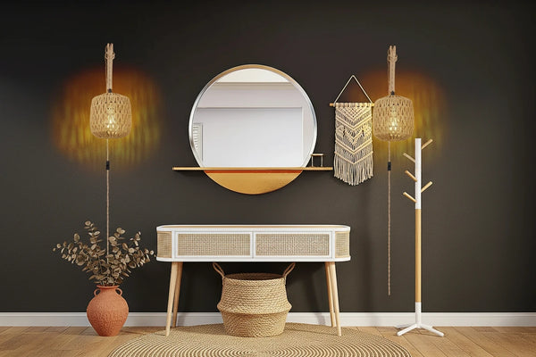 LED Rattan Wandlampe E27 – Boho Wandleuchte aus Rattan mit Hanfseil, Retro Licht