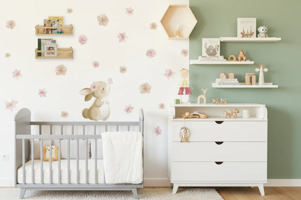 Wandaufkleber Kaninchen & Blumen – Liebevolle Kinderzimmer- & Wohnraumdekoration