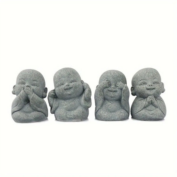 4er-Set Buddha Steinstatue & Mönche – Zen Deko für Zuhause