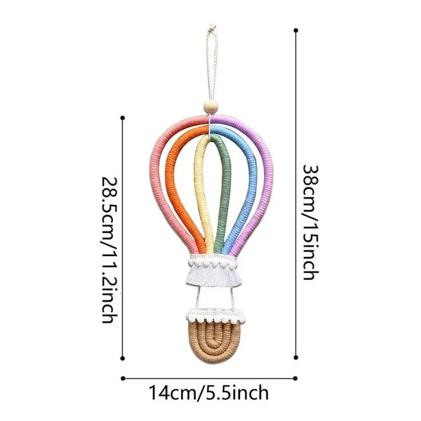 Makramee Regenbogen Heißluftballon – Hängedekoration für Kinderzimmer | Skandinavische Wanddekoration