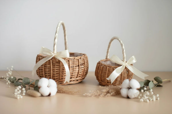 Handgefertigter Rattan Blumenkorb – Gewebter Aufbewahrungskorb für Hochzeit & Zuhause