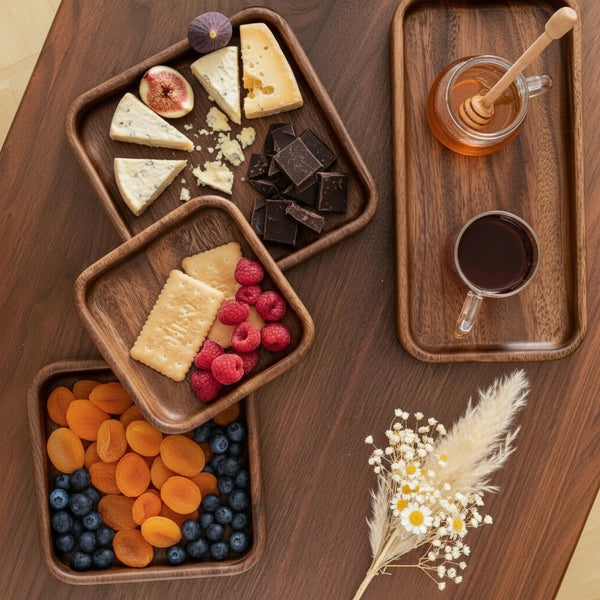 Akazienholz Tablett – Schale, Serviertablett für Snacks, Nüsse & Dessert