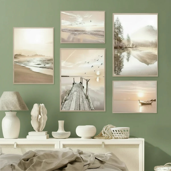 Natur Leinwand Poster mit Schilfgras, Strand & See – Skandinavische Wandkunst