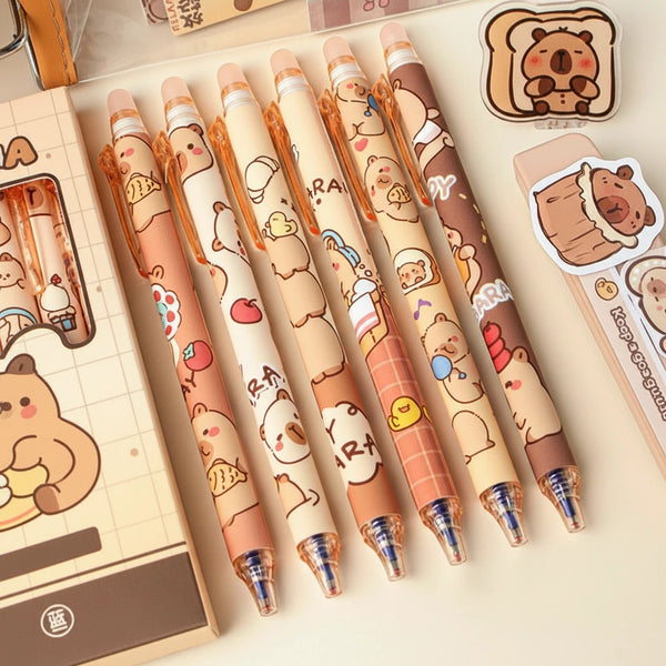 Niedliche Capybara-Gelstifte – 6-teiliges Schreibstifte-Set