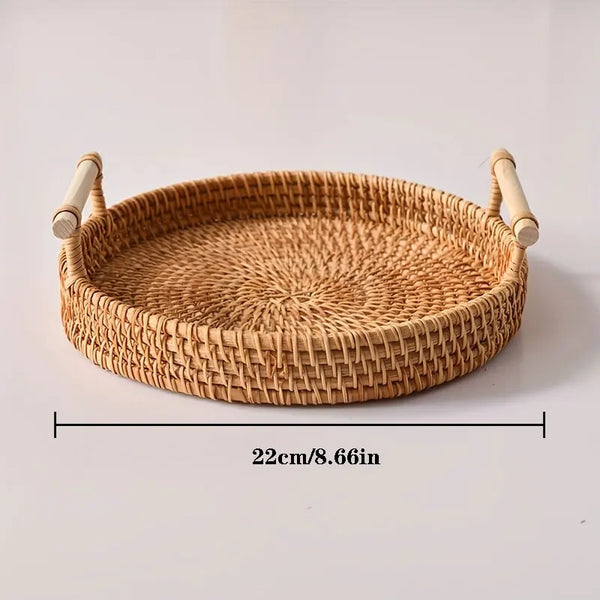 Geflochtenes Rattan Tablett & Aufbewahrungskorb - Küchen-Organizer mit Bauernhaus-Charme