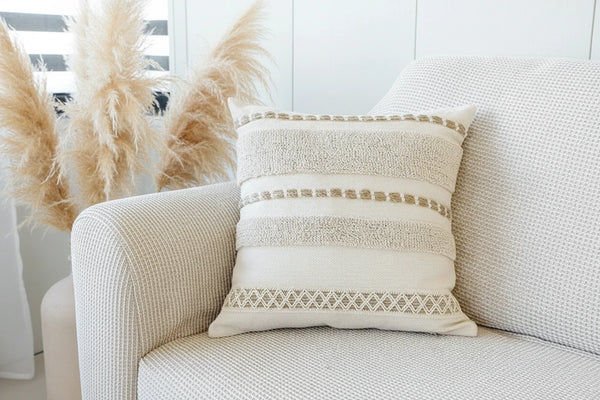 Kissenbezug aus Baumwolle & Leinen – Bauernhaus Stil mit Quasten