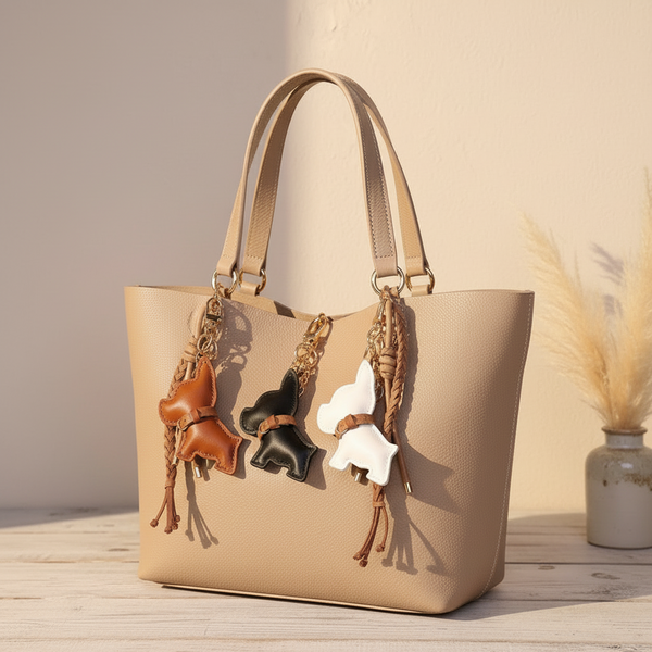 Französische Bulldogge Leder Schlüsselanhänger - kreativer Anhänger für Taschen, Schlüssel & Accessoires