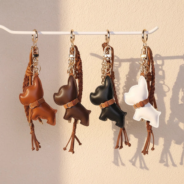 Französische Bulldogge Leder Schlüsselanhänger - kreativer Anhänger für Taschen, Schlüssel & Accessoires