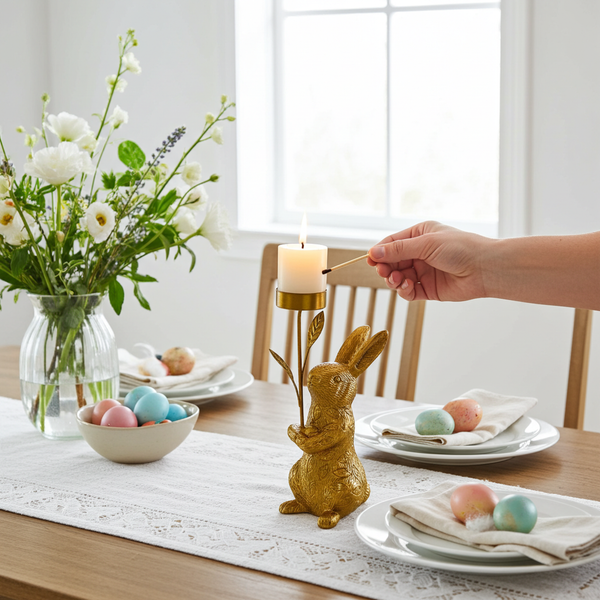 Oster-Kaninchen Kerzenhalter – Dekoratives Ornament für Wohnzimmer & Schrank