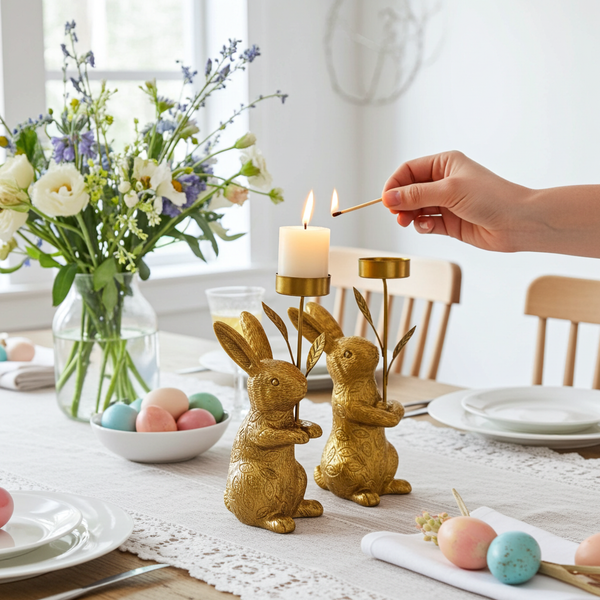 Oster-Kaninchen Kerzenhalter – Dekoratives Ornament für Wohnzimmer & Schrank